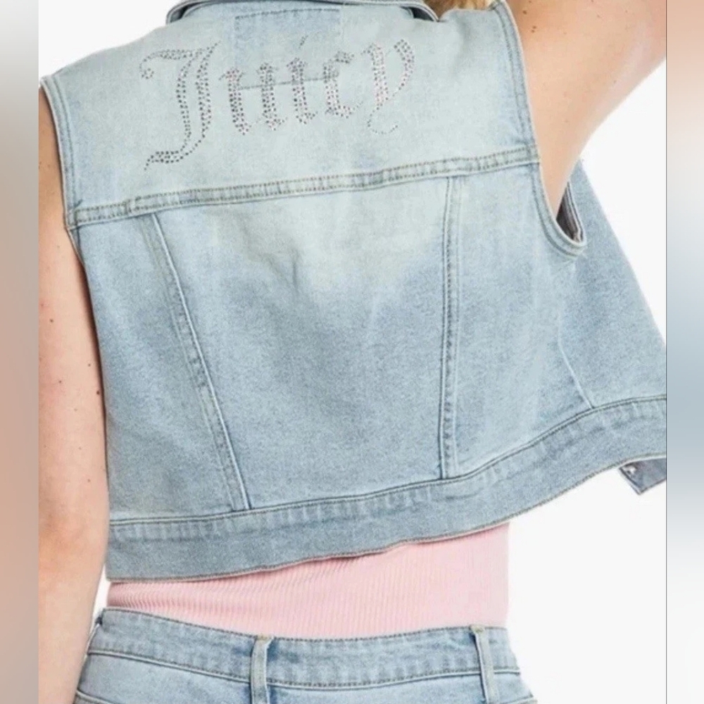 Juicy Couture Denim Cropped Vest With Stone, Light Wash, L NWT Y2K - Picture 3 of 8